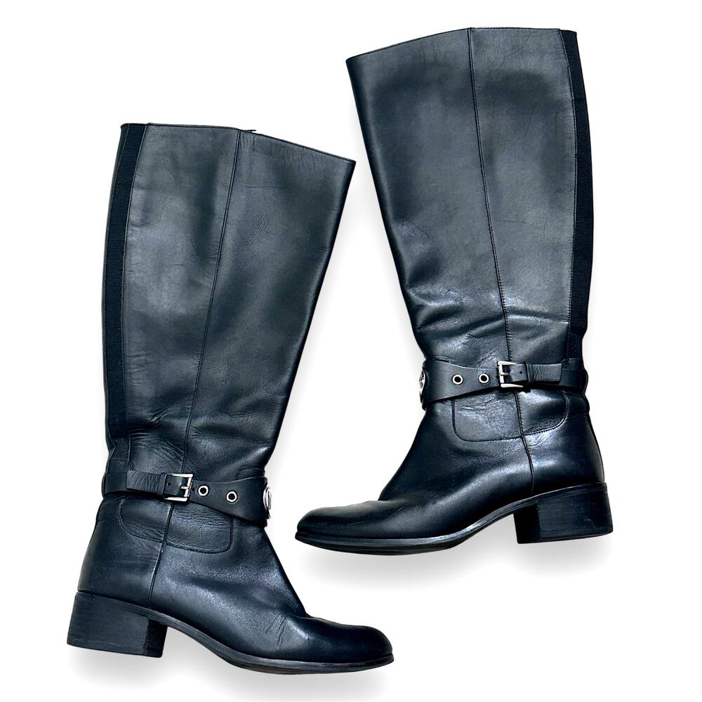 Michael Kors Heather black leather knee high women’s zip up riding boots size 7